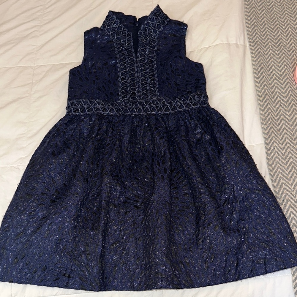 Lilly Pulitzer Navy Blue Sleeveless A-Line Dress with Mock Neck for Weddings